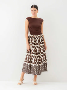 Carina Long Contrast Dress - Brown/Cream