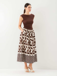 Carina Long Contrast Dress - Brown/Cream