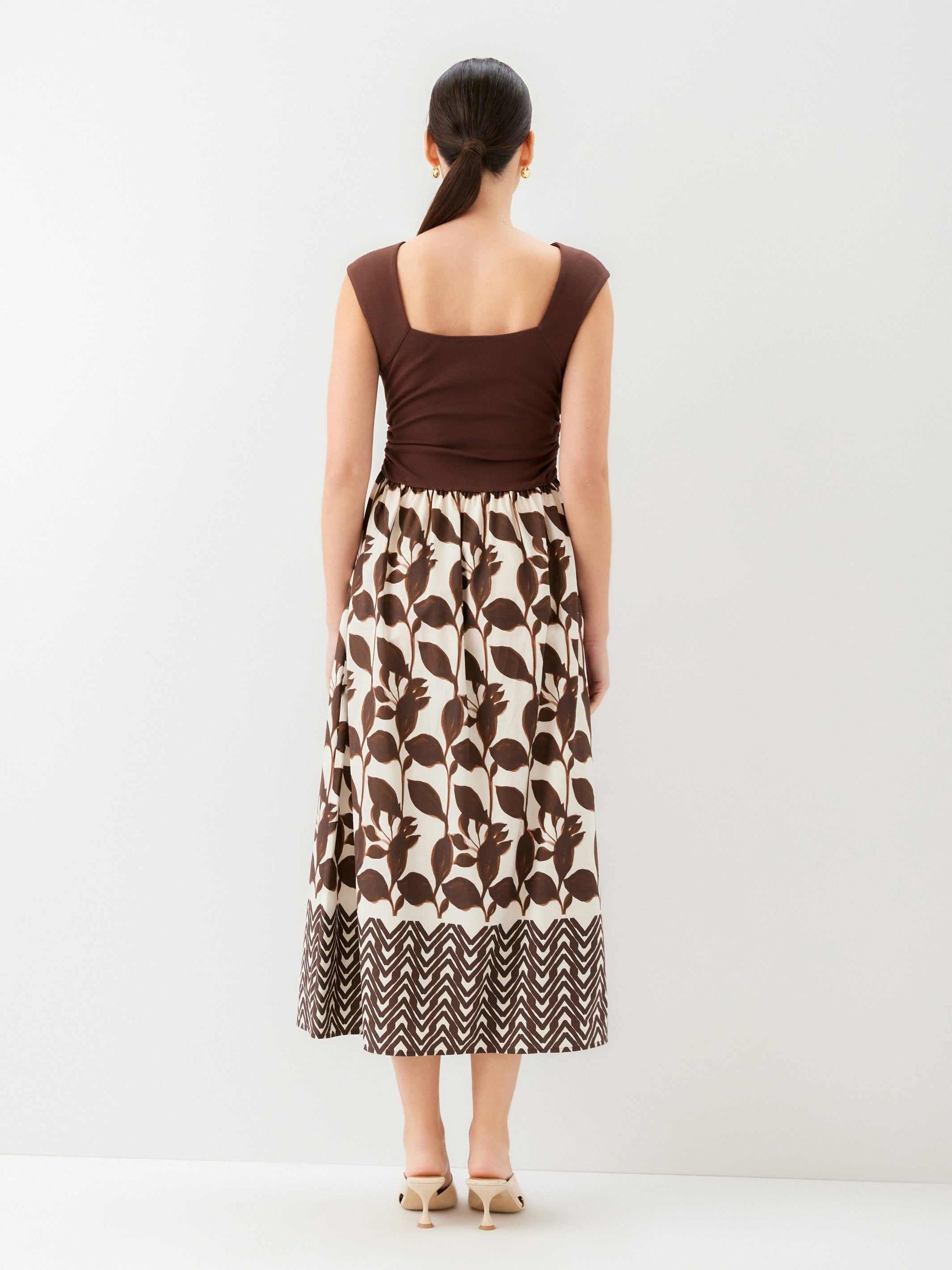 Carina Long Contrast Dress - Brown/Cream
