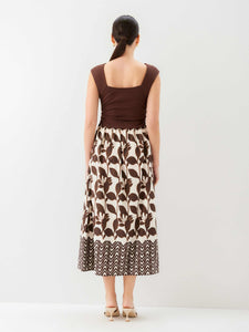 Carina Long Contrast Dress - Brown/Cream