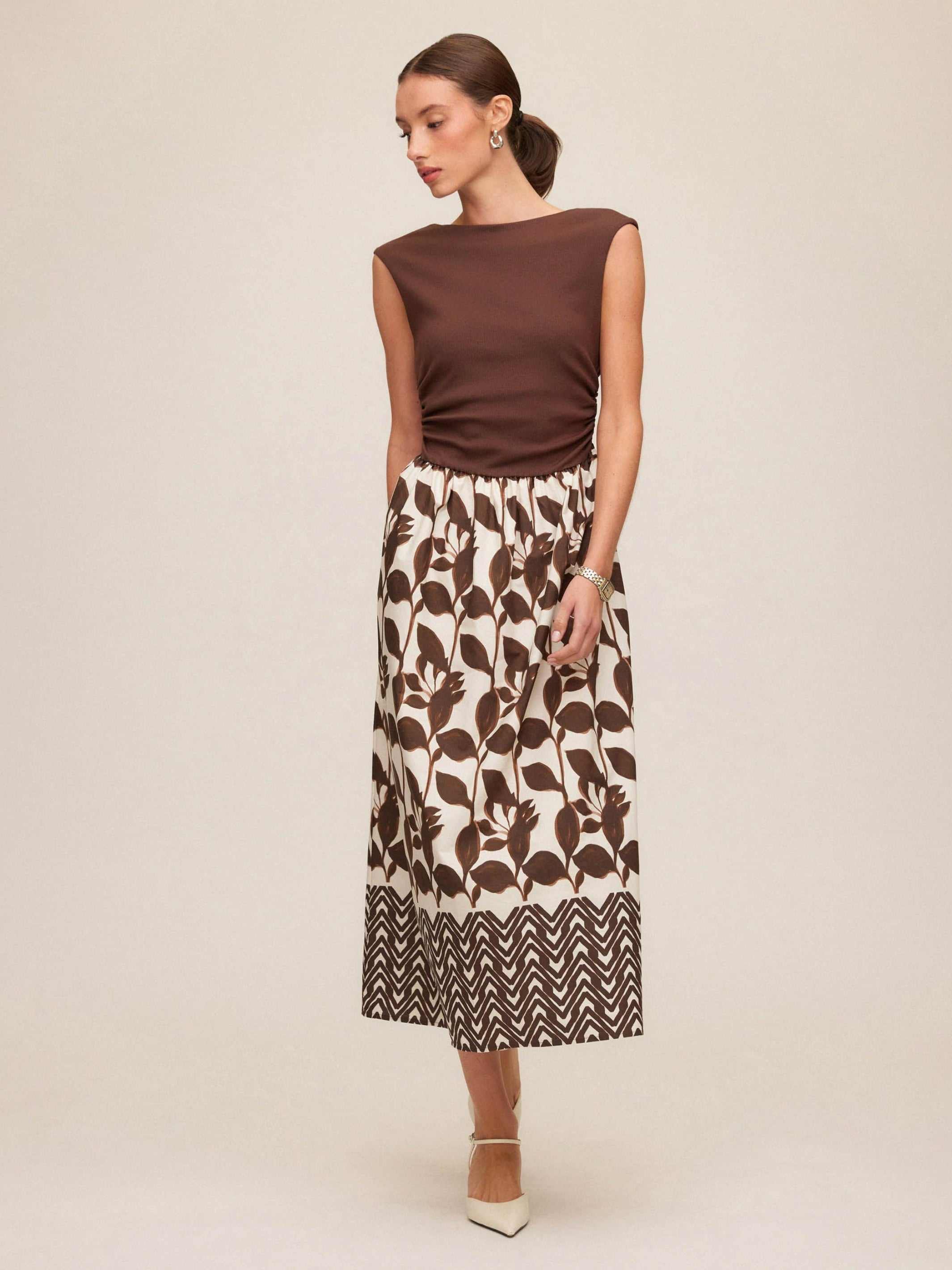 Carina Long Contrast Dress - Brown/Cream