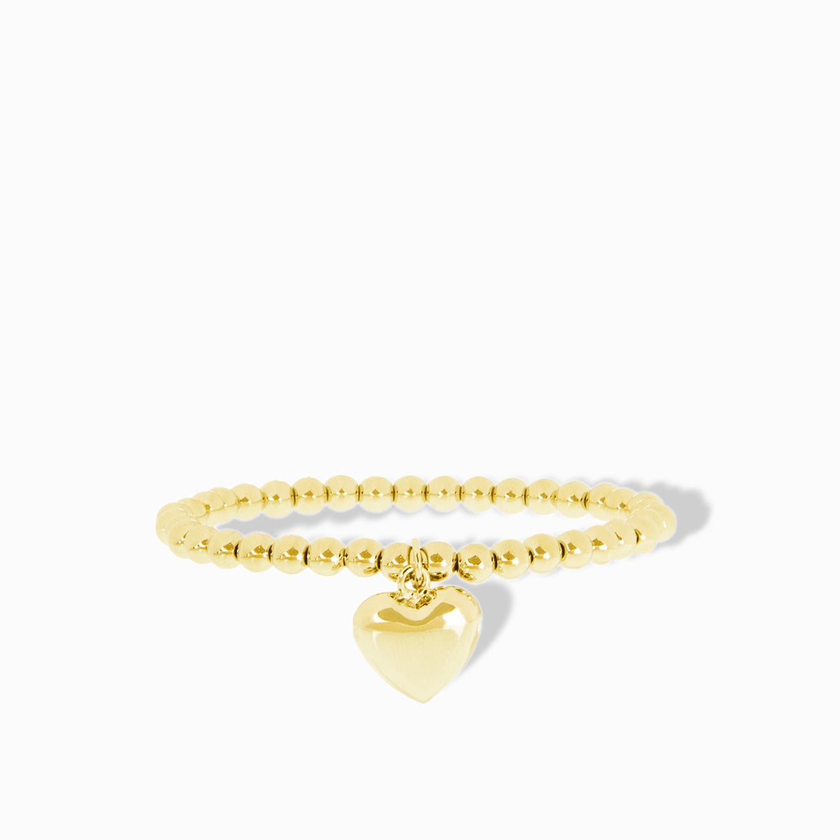 Beaded Ball Bracelet w/Heart Charm - Gold