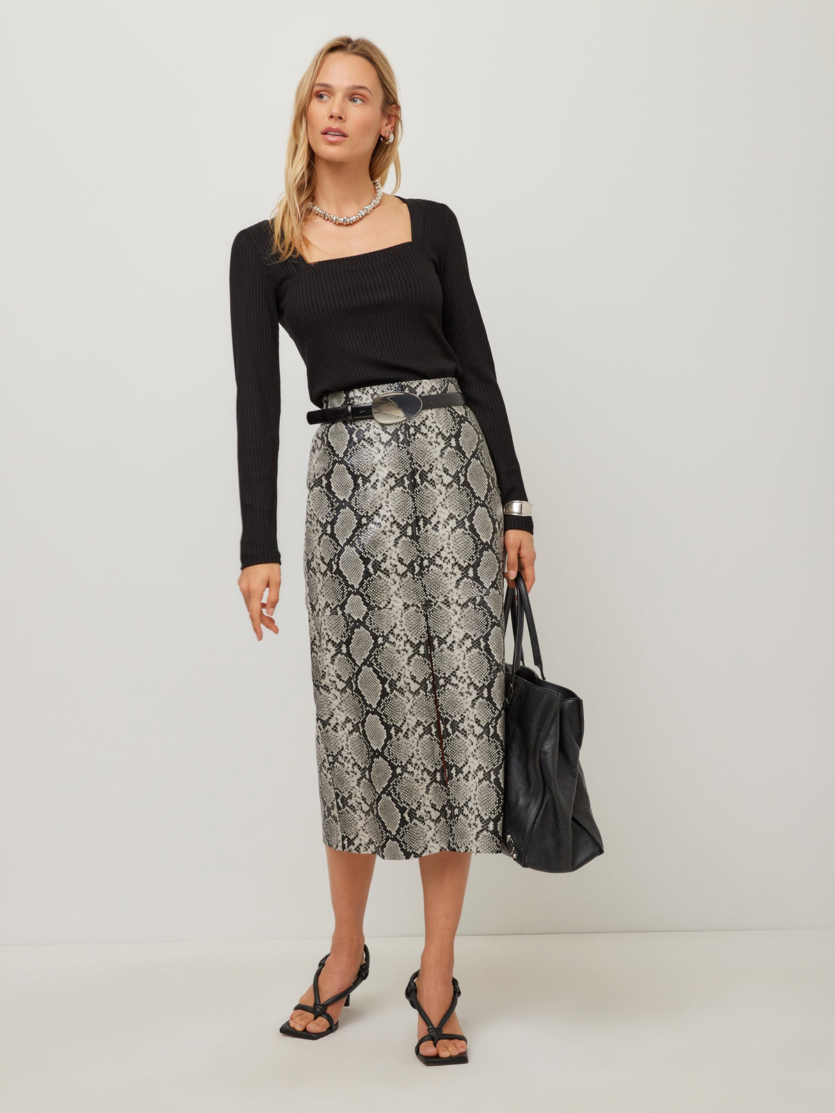 Kaia Faux Leather Midi Skirt - Print