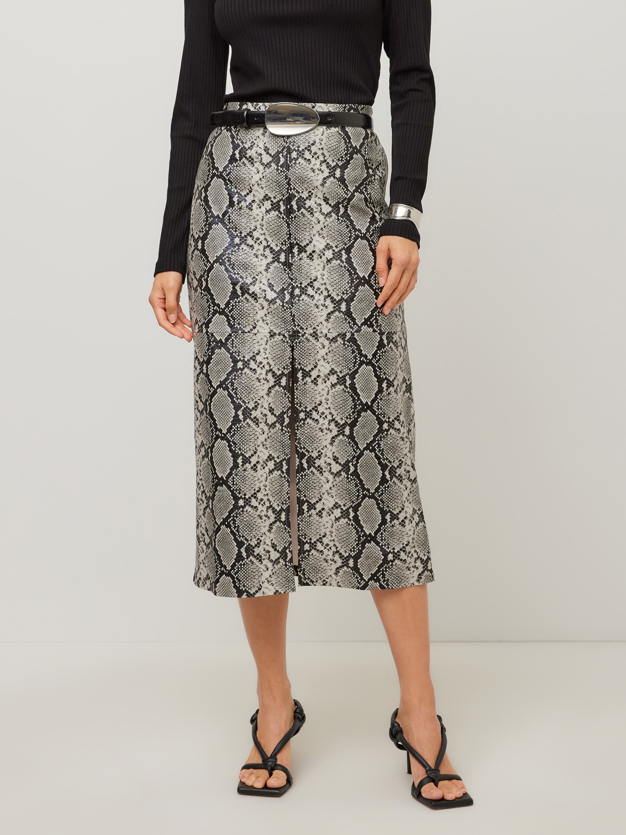 Kaia Faux Leather Midi Skirt - Print