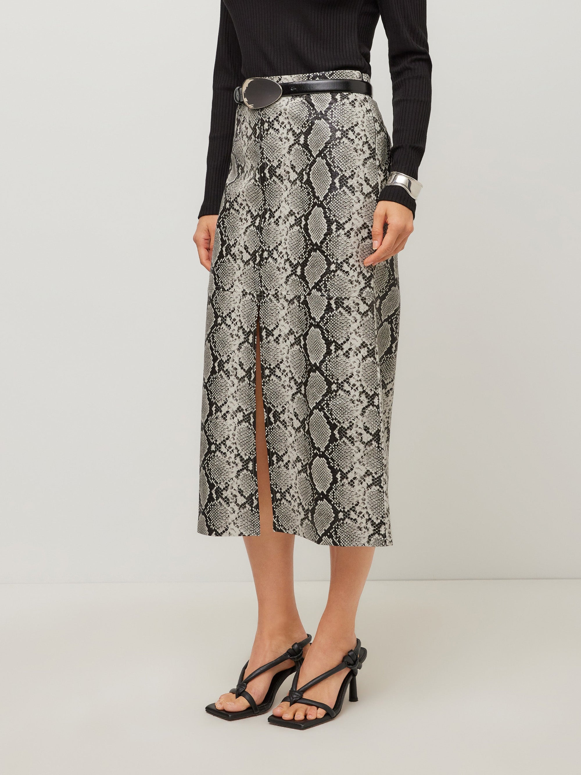 Kaia Faux Leather Midi Skirt - Print