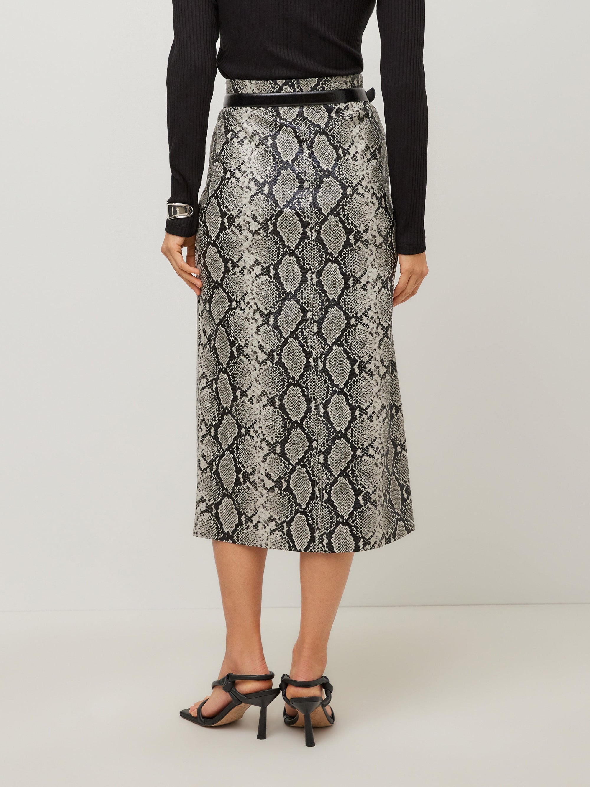 Kaia Faux Leather Midi Skirt - Print