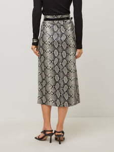 Kaia Faux Leather Midi Skirt - Print