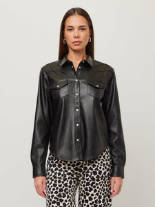Anna Faux Leather Western Shirt - Black