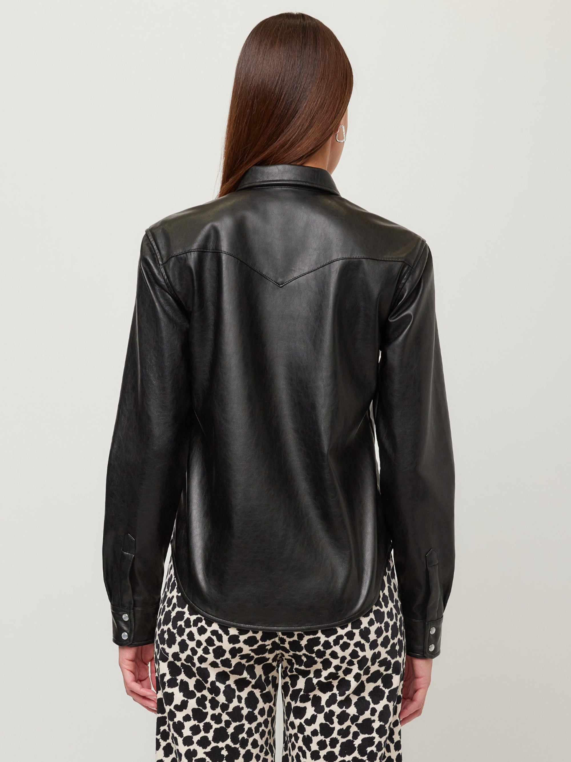 Anna Faux Leather Western Shirt - Black