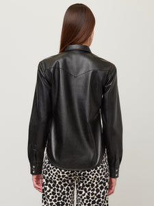 Anna Faux Leather Western Shirt - Black