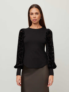 Kaya Contrast Bishop Sleeve Top - Black