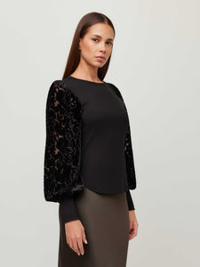 Kaya Contrast Bishop Sleeve Top - Black