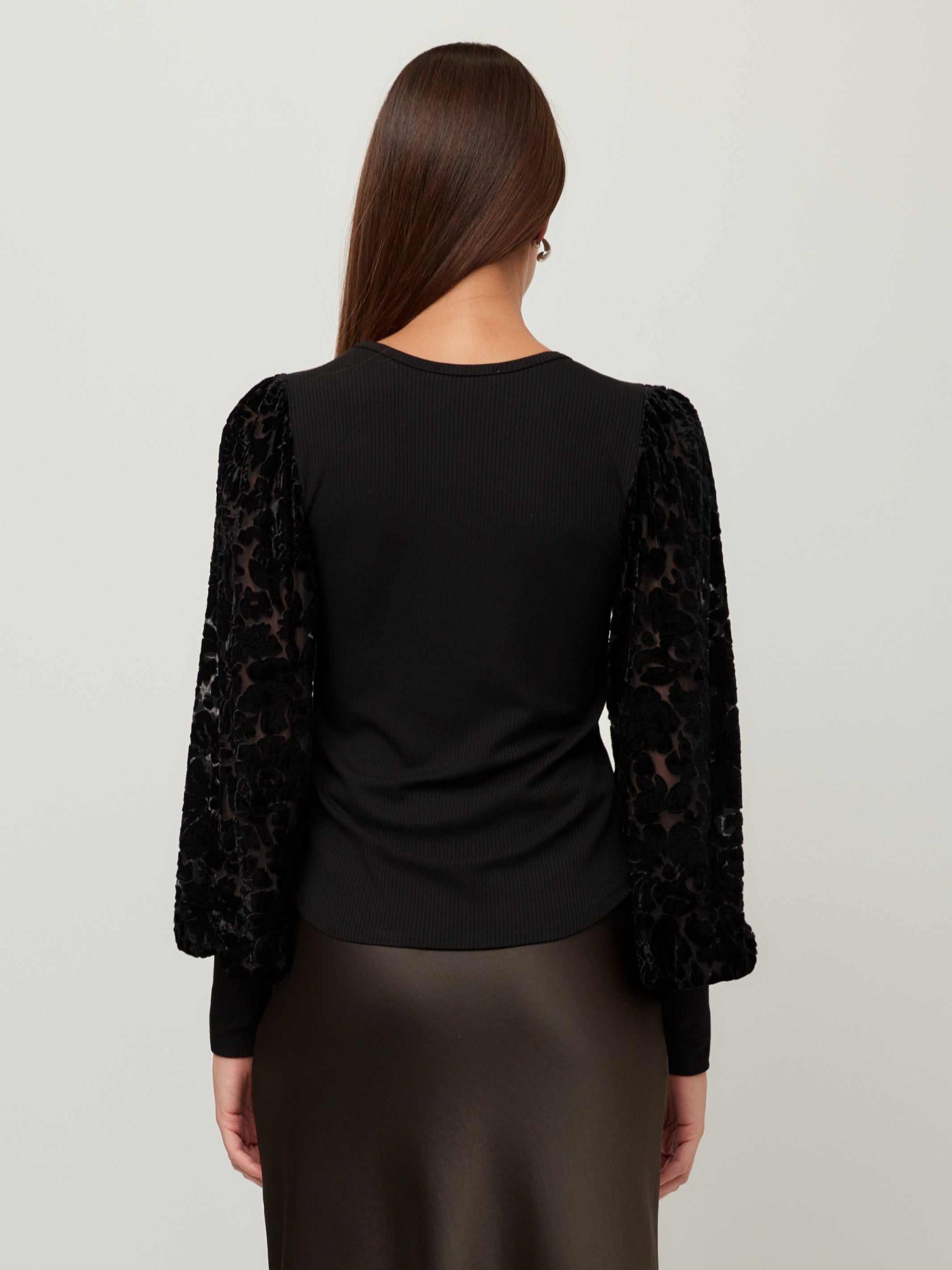 Kaya Contrast Bishop Sleeve Top - Black