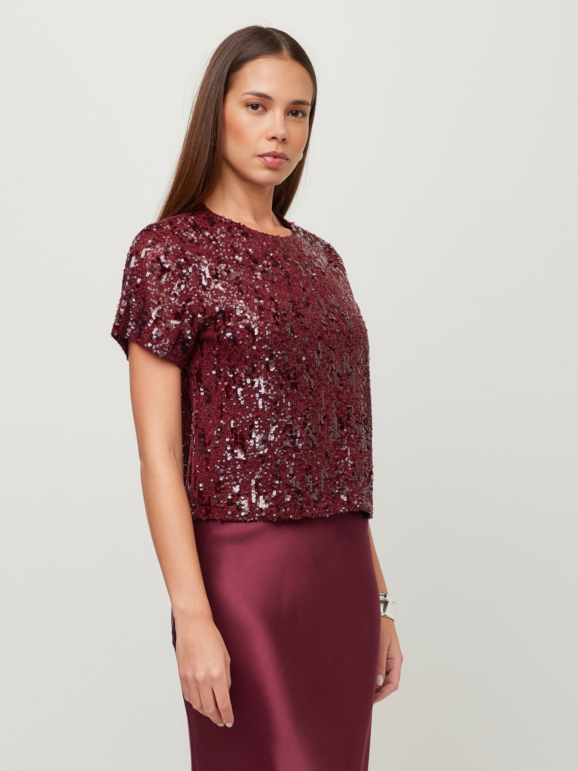 Stacey Sequin Top - Merlot