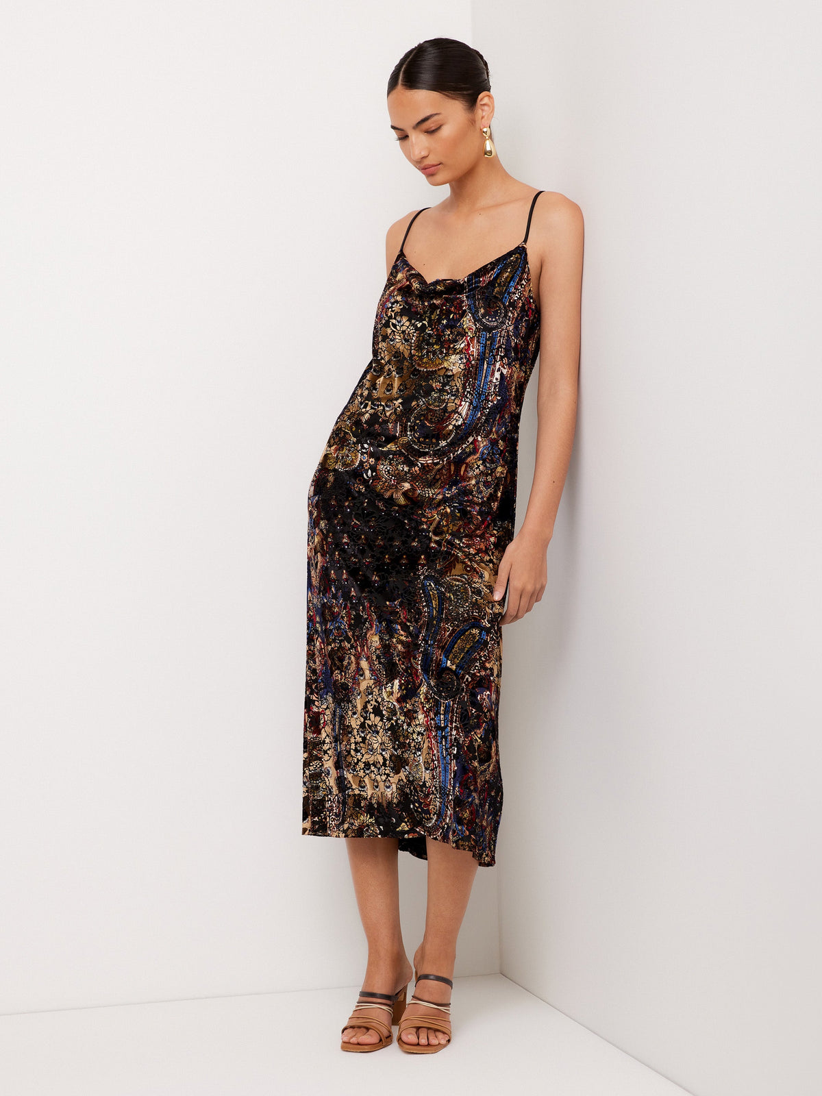 Krissa Drape Front Midi Dress - Print