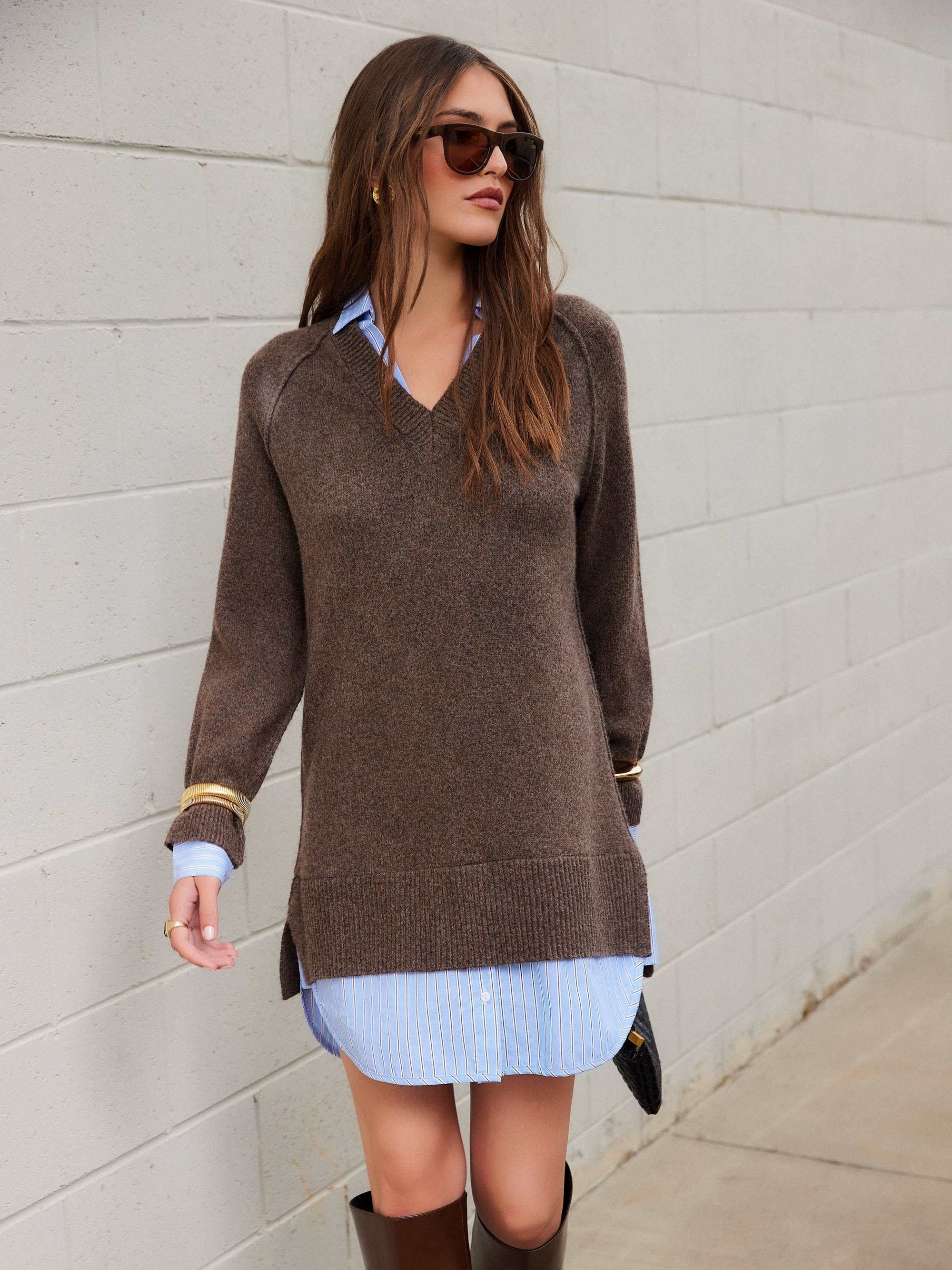 Carrie Mixed Media Sweater Dress - Wood