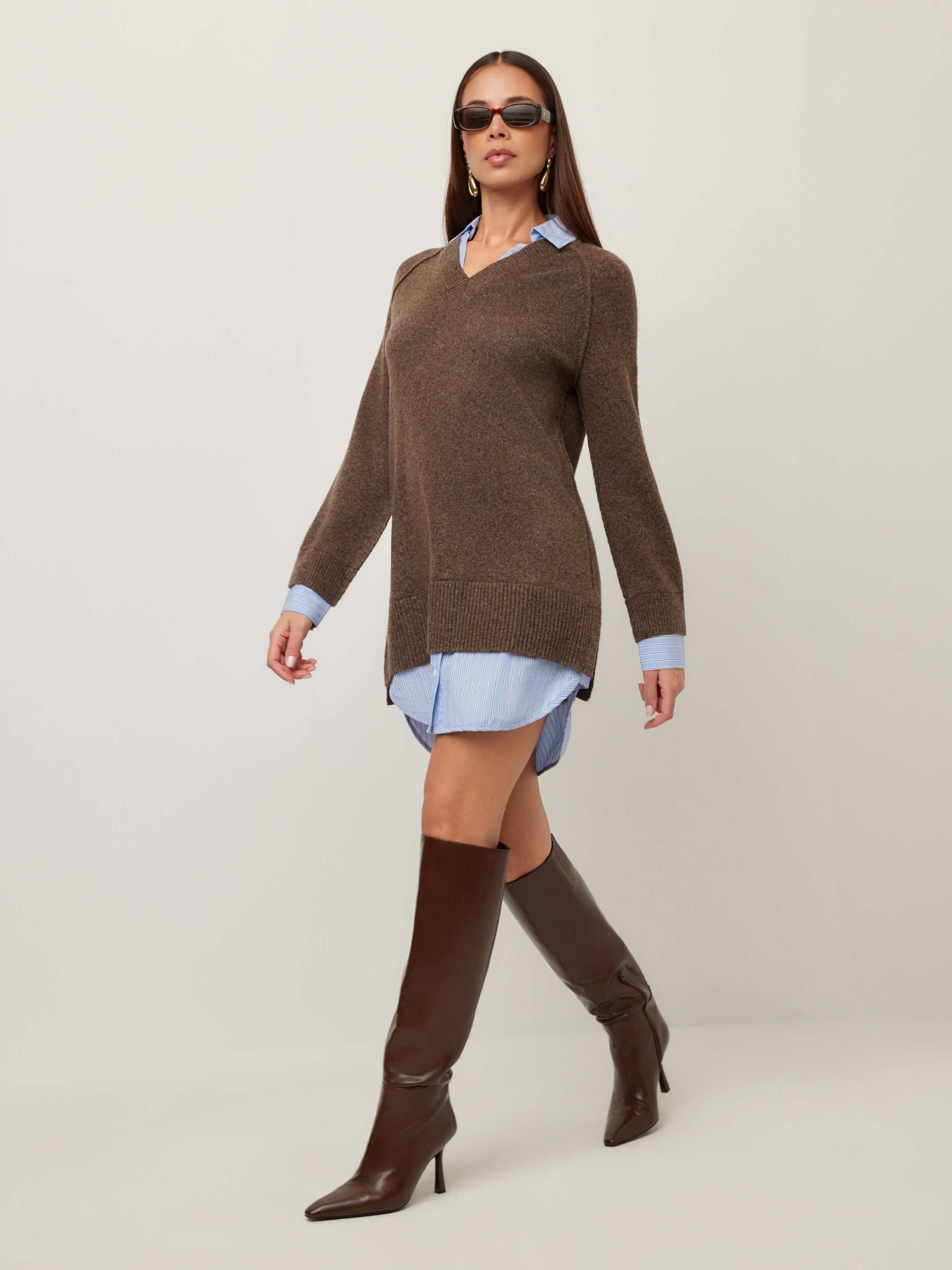 Carrie Mixed Media Sweater Dress - Wood
