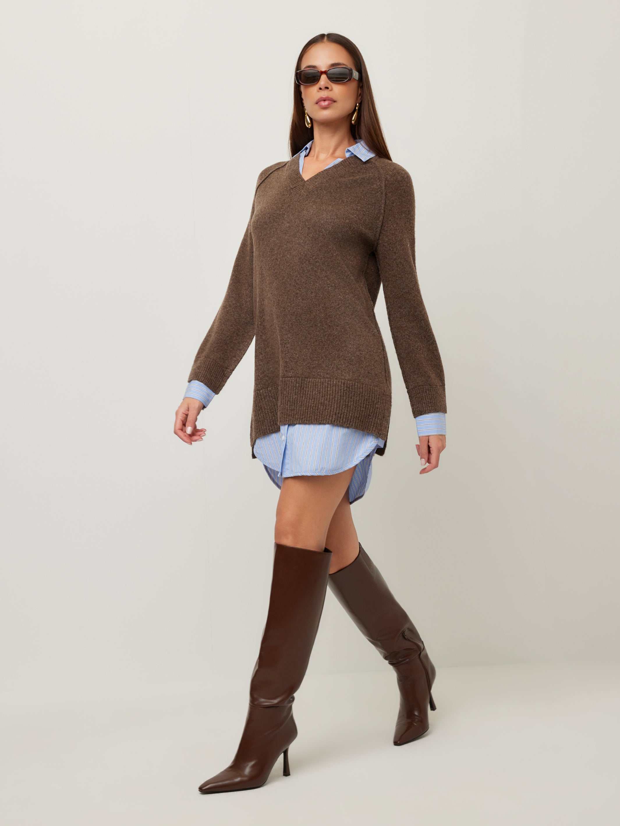 Carrie Mixed Media Sweater Dress - Wood