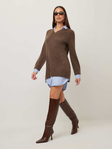 Carrie Mixed Media Sweater Dress - Wood