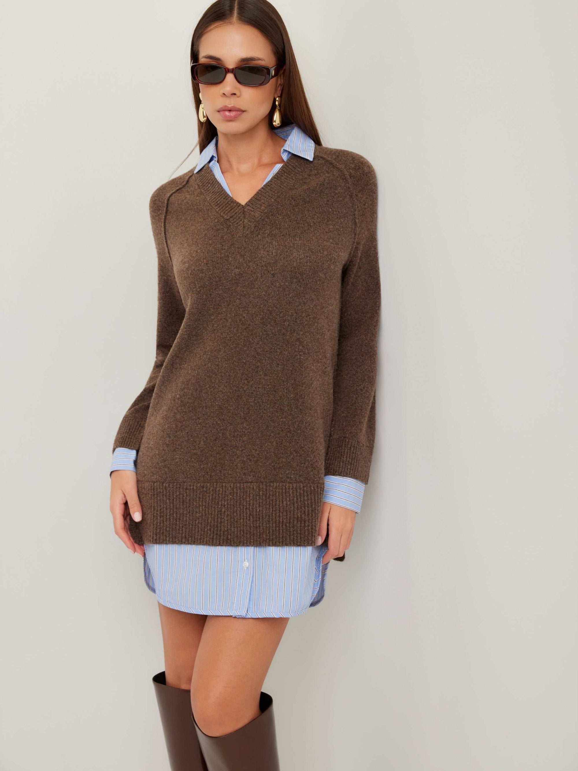 Carrie Mixed Media Sweater Dress - Wood