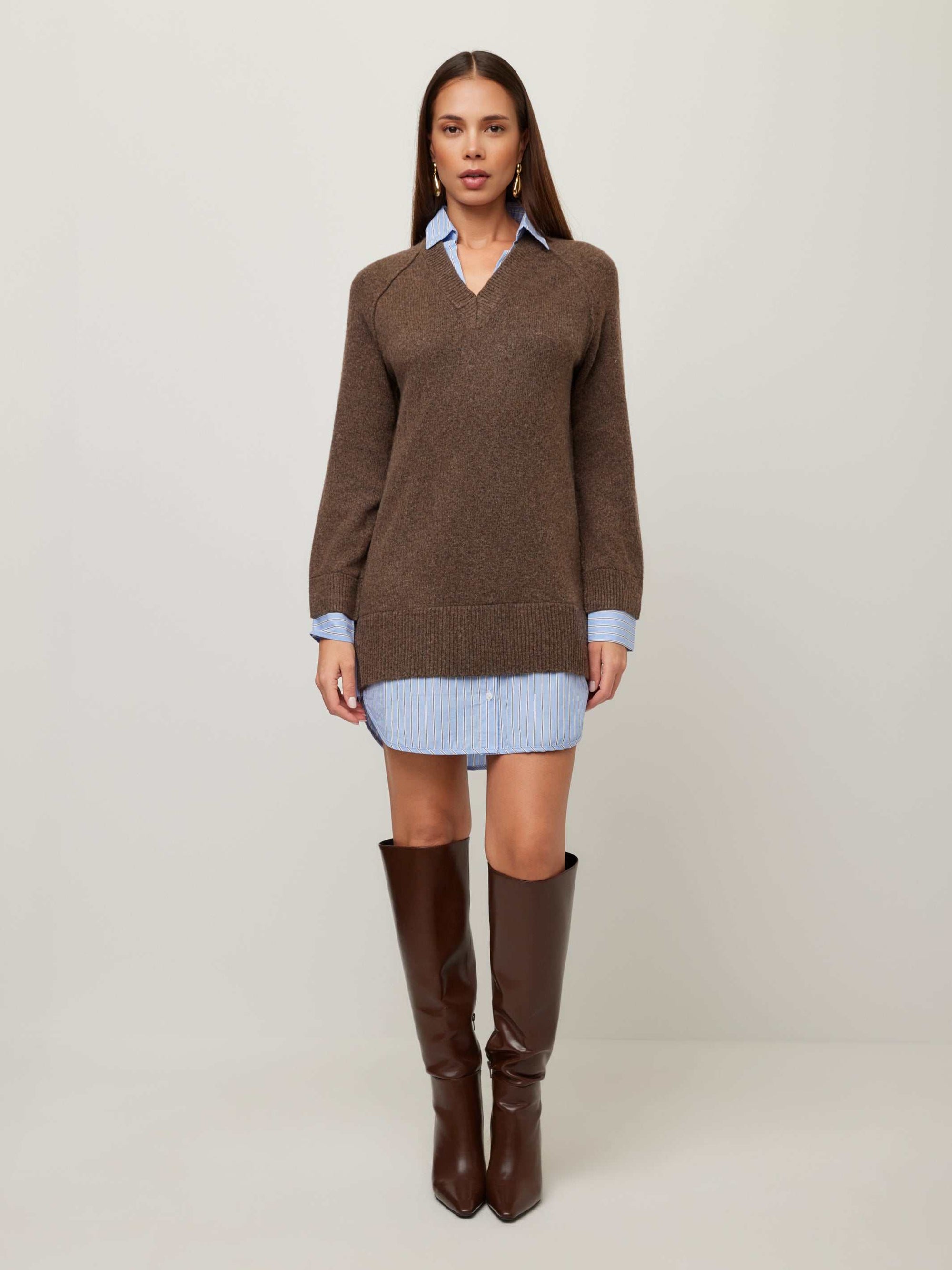 Carrie Mixed Media Sweater Dress - Wood