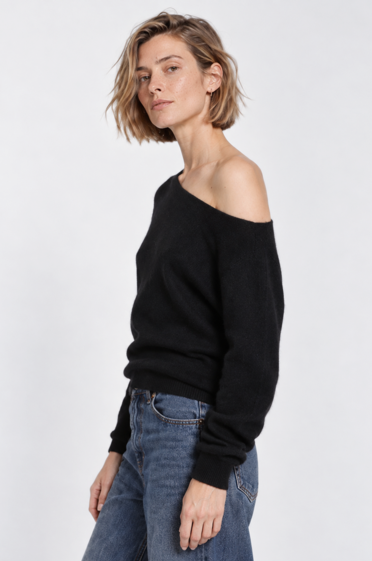 Cashmere Off The Shoulder Top - Black