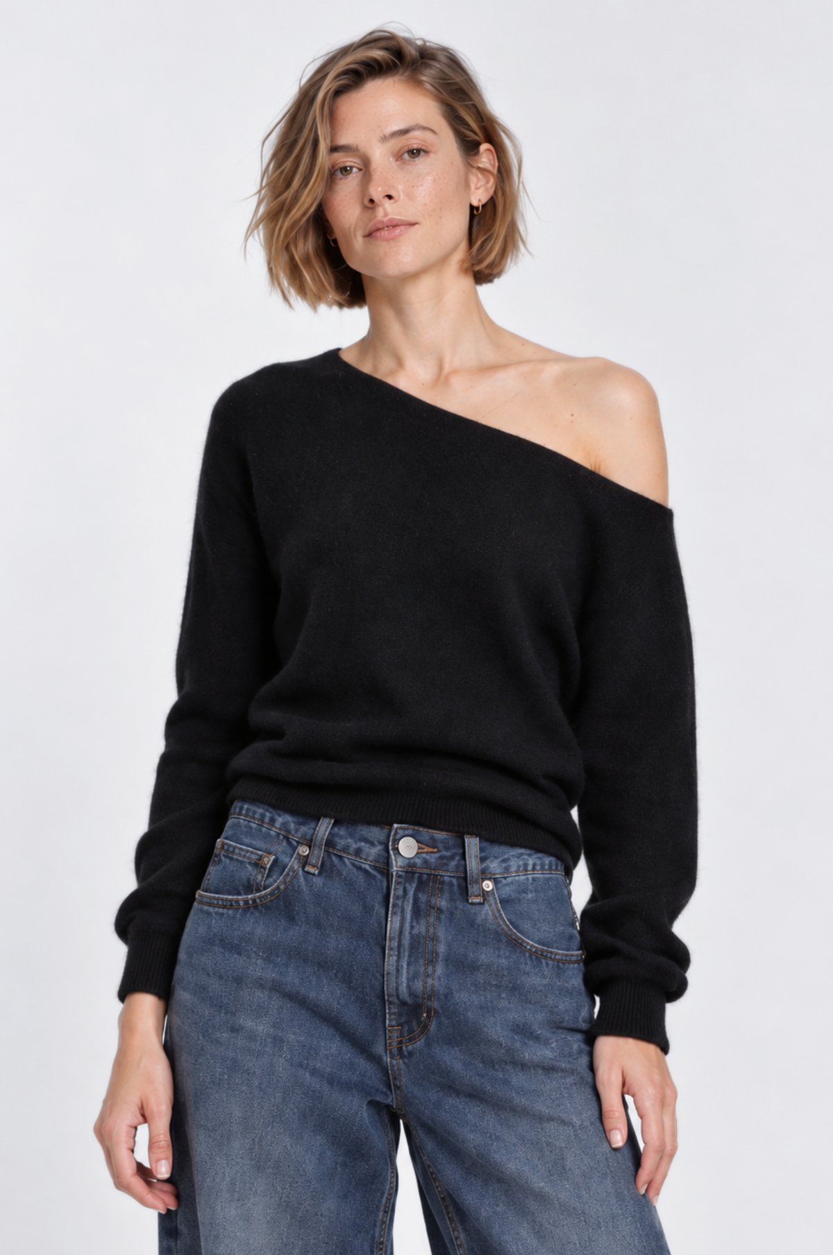 Cashmere Off The Shoulder Top - Black