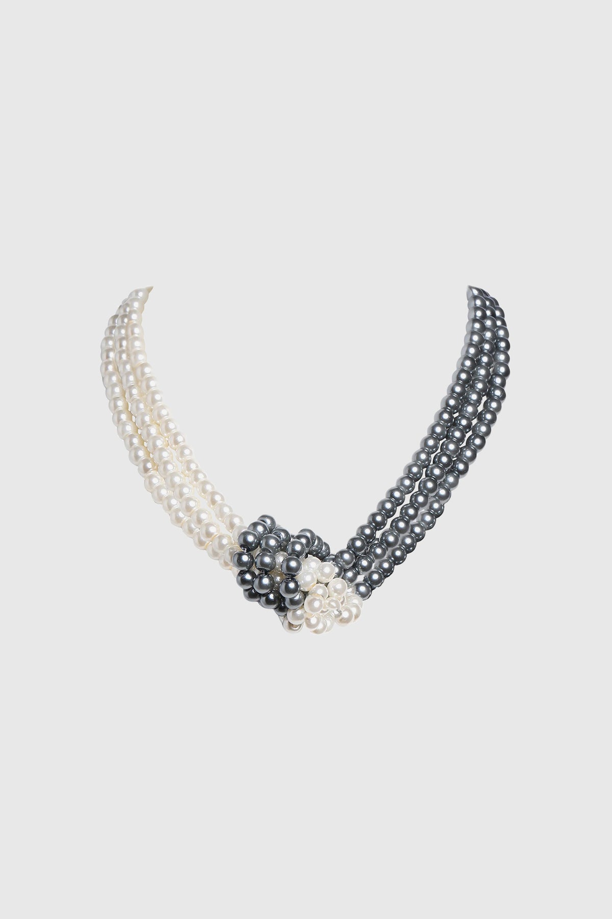 Gatsby Knotted Pearl Necklace - Cream/Ash Blue