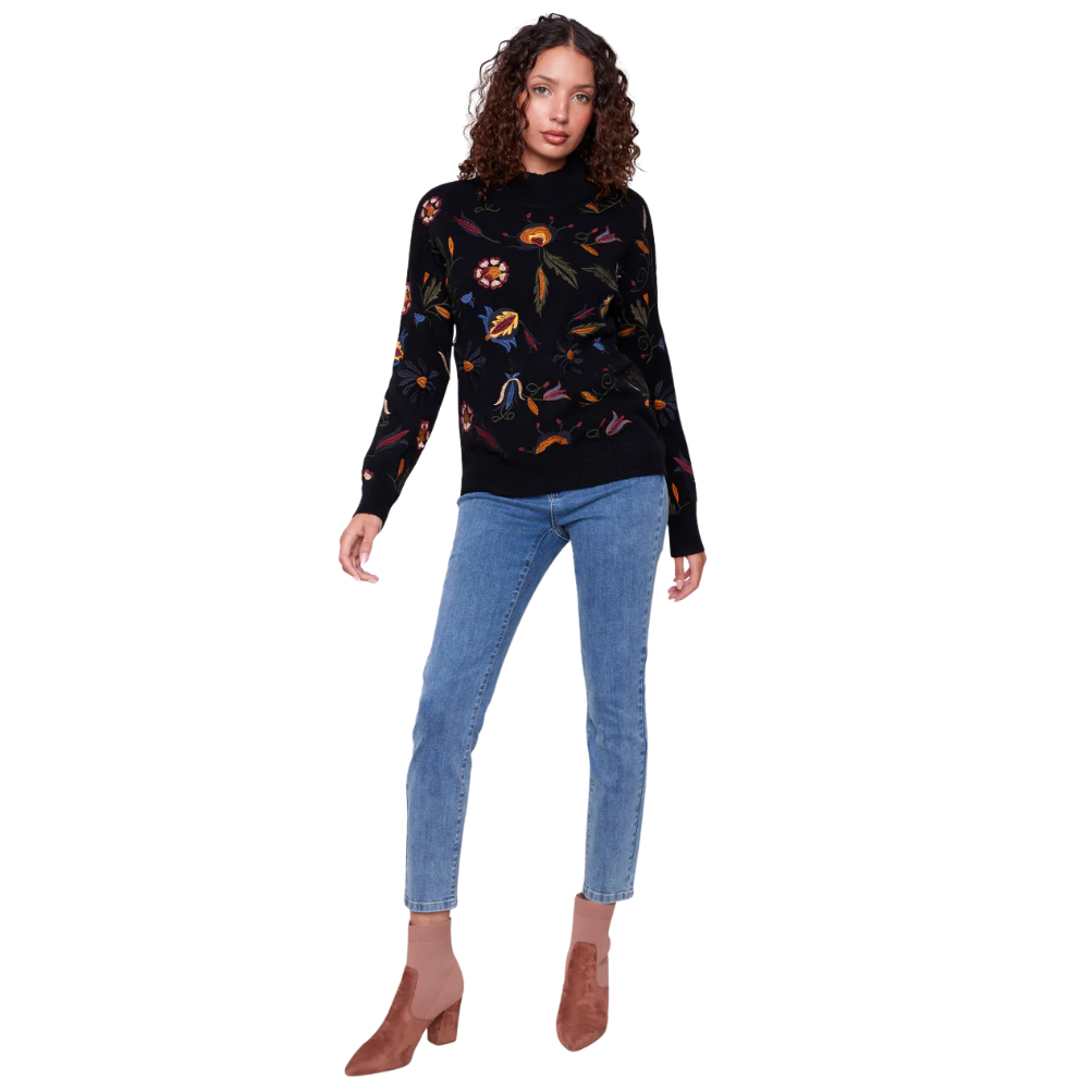 Charlie B Embroidered Mock Neck Sweater