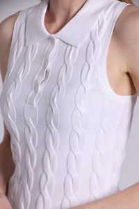 Cotton Sleeveless Cable Polo - White