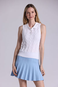 Cotton Sleeveless Cable Polo - White