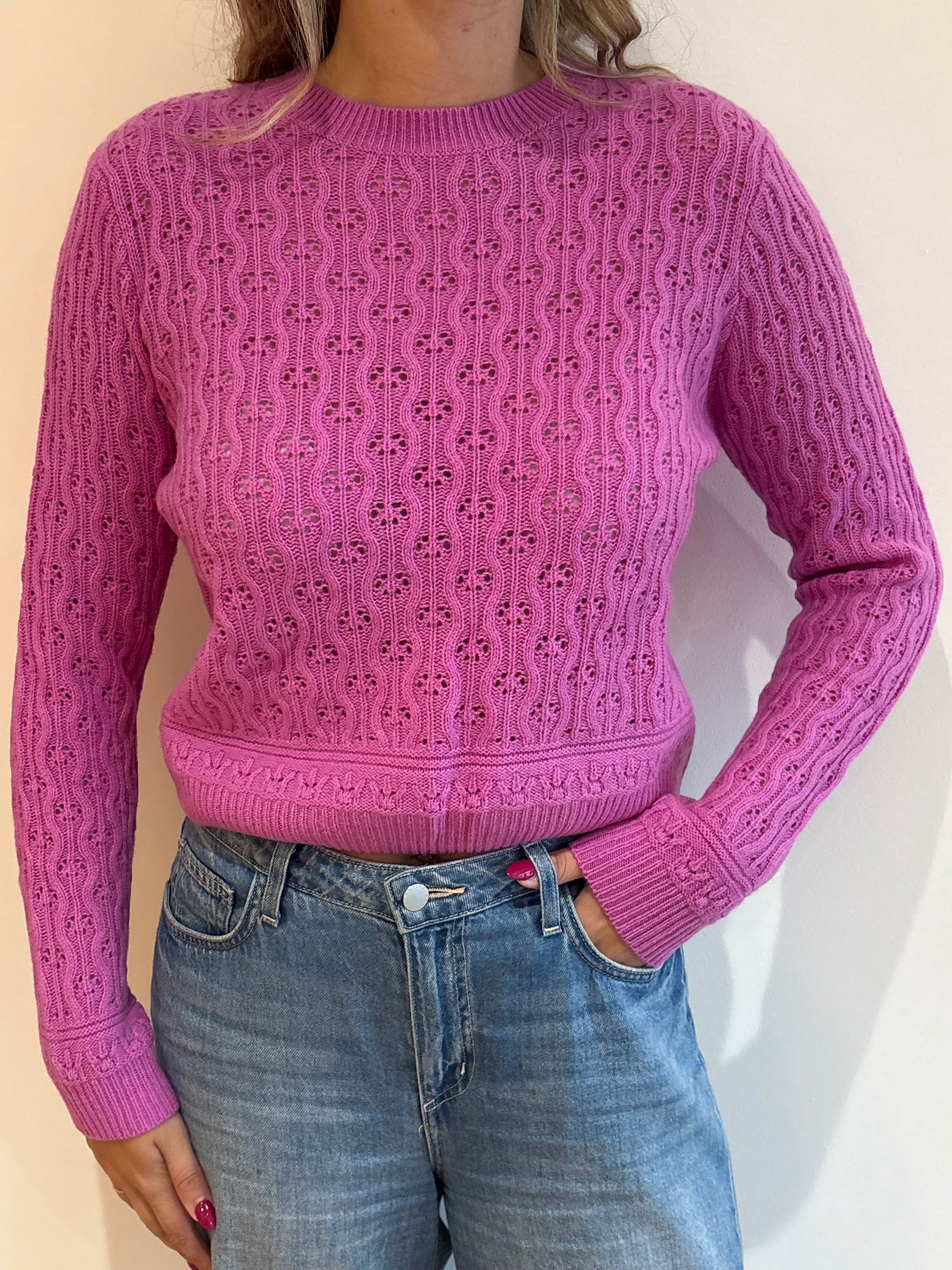 4-Ply Fancy Stitch Crew - Azalea