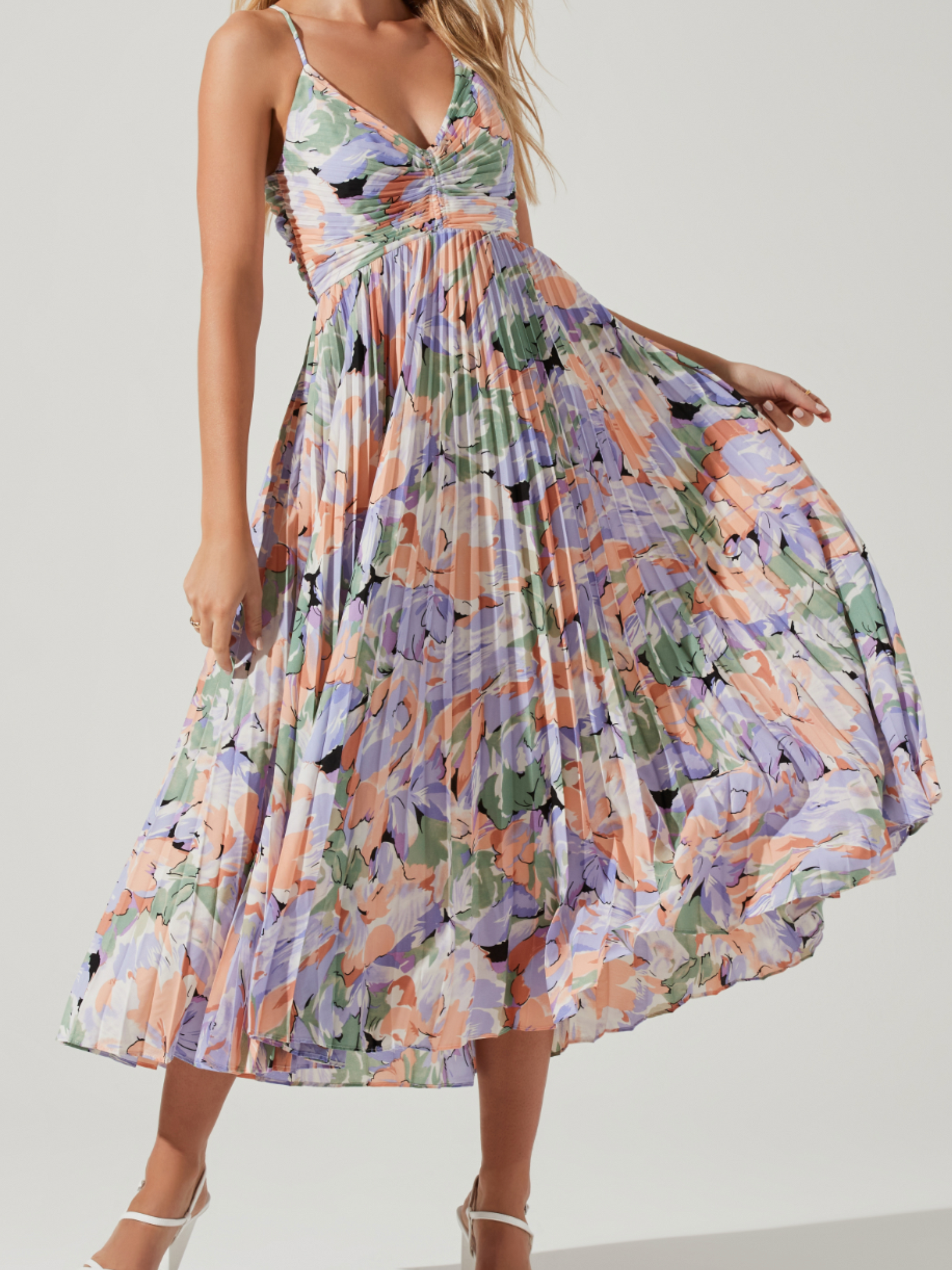 ASTR - Blythe Floral Plisse Midi Dress