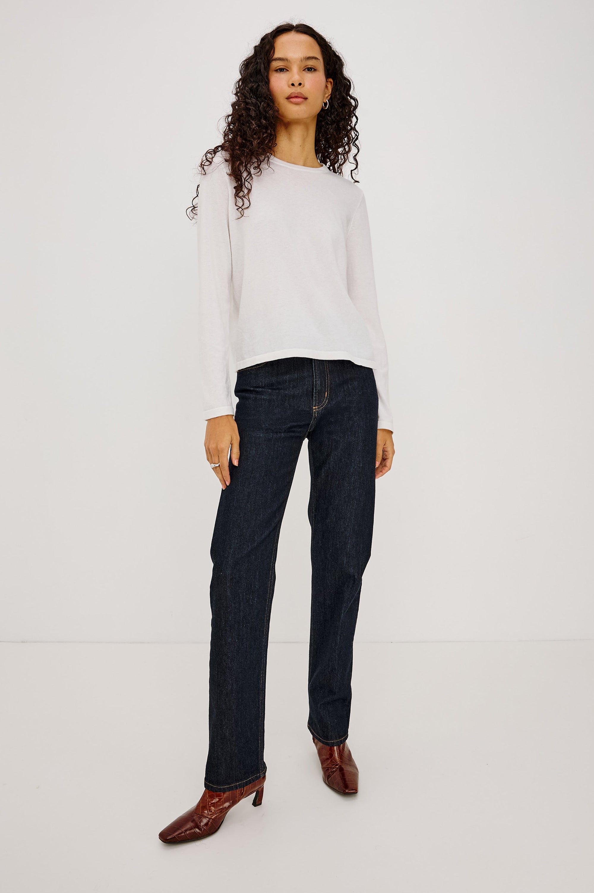 Cotton Cashmere Long Sleeve T-Shirt - White