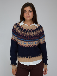 Chunky Fair Isle Crew - Navy Combo