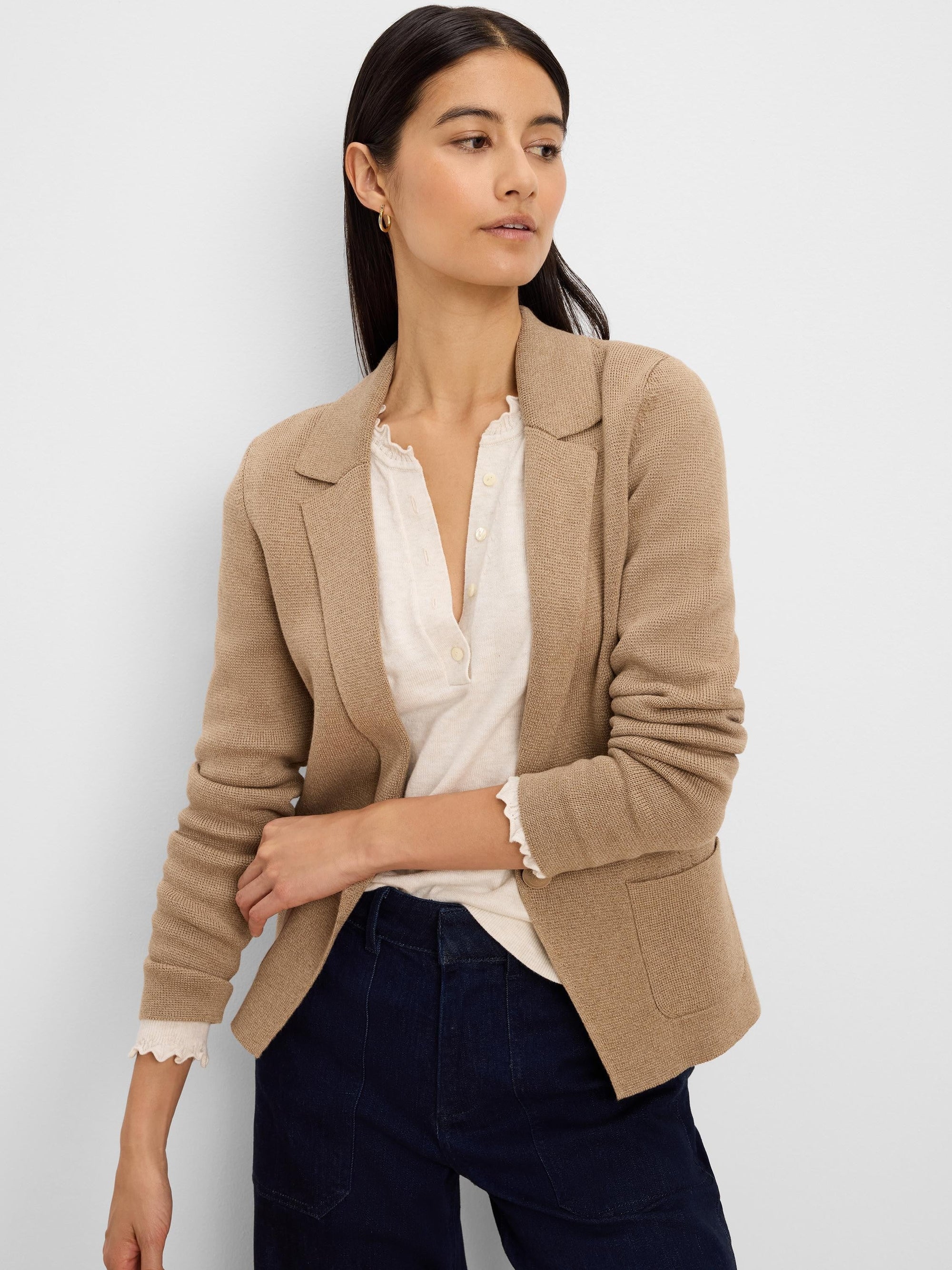 Elegant Knit Tailored Blazer - Oak