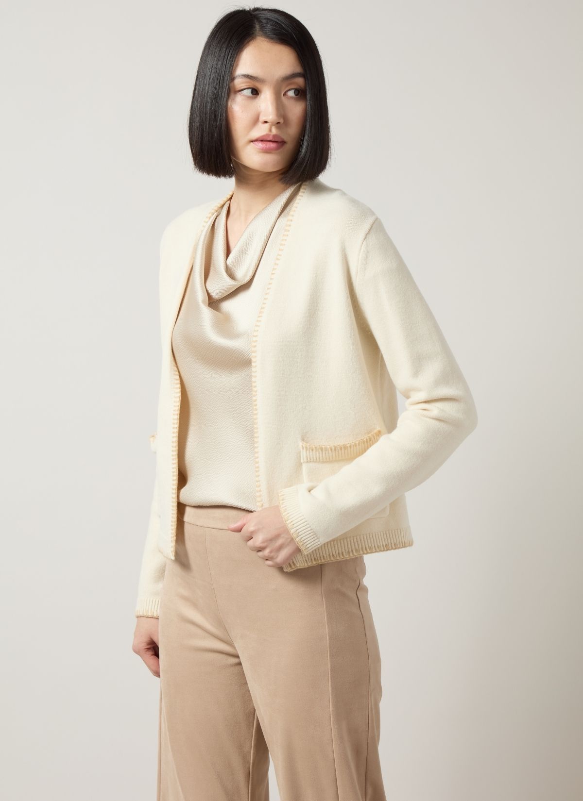 Sherry Blanket Stitch Cardigan - Buttercream
