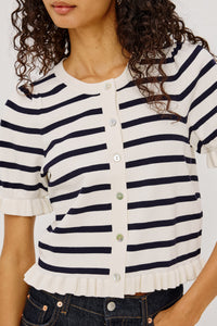 Lora Top - Ivory/Navy Stripe