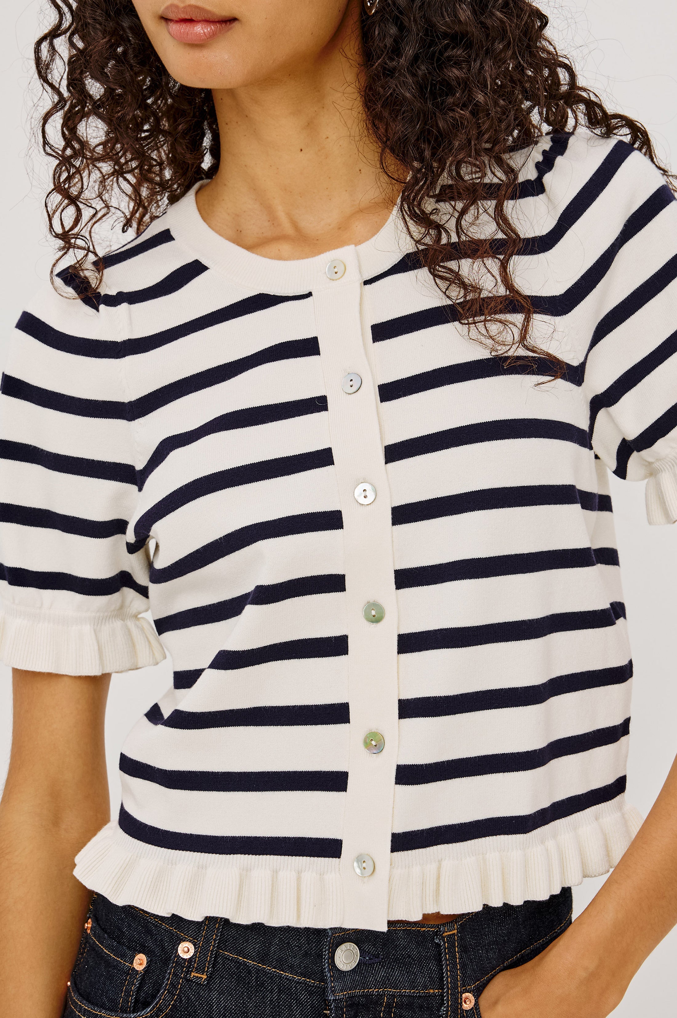 Lora Top - Ivory/Navy Stripe
