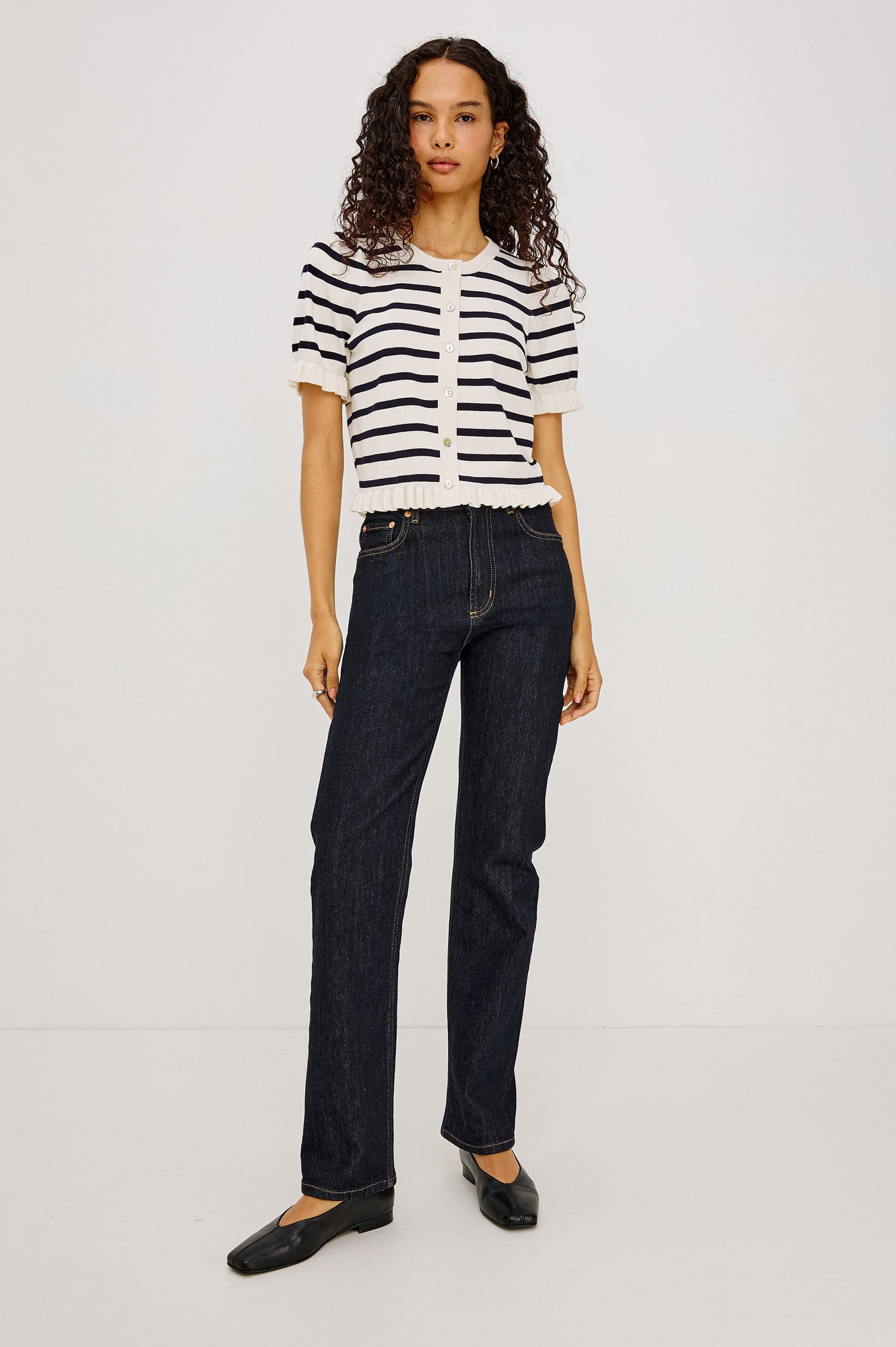 Lora Top - Ivory/Navy Stripe