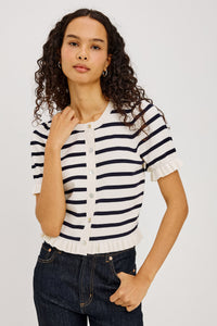 Lora Top - Ivory/Navy Stripe
