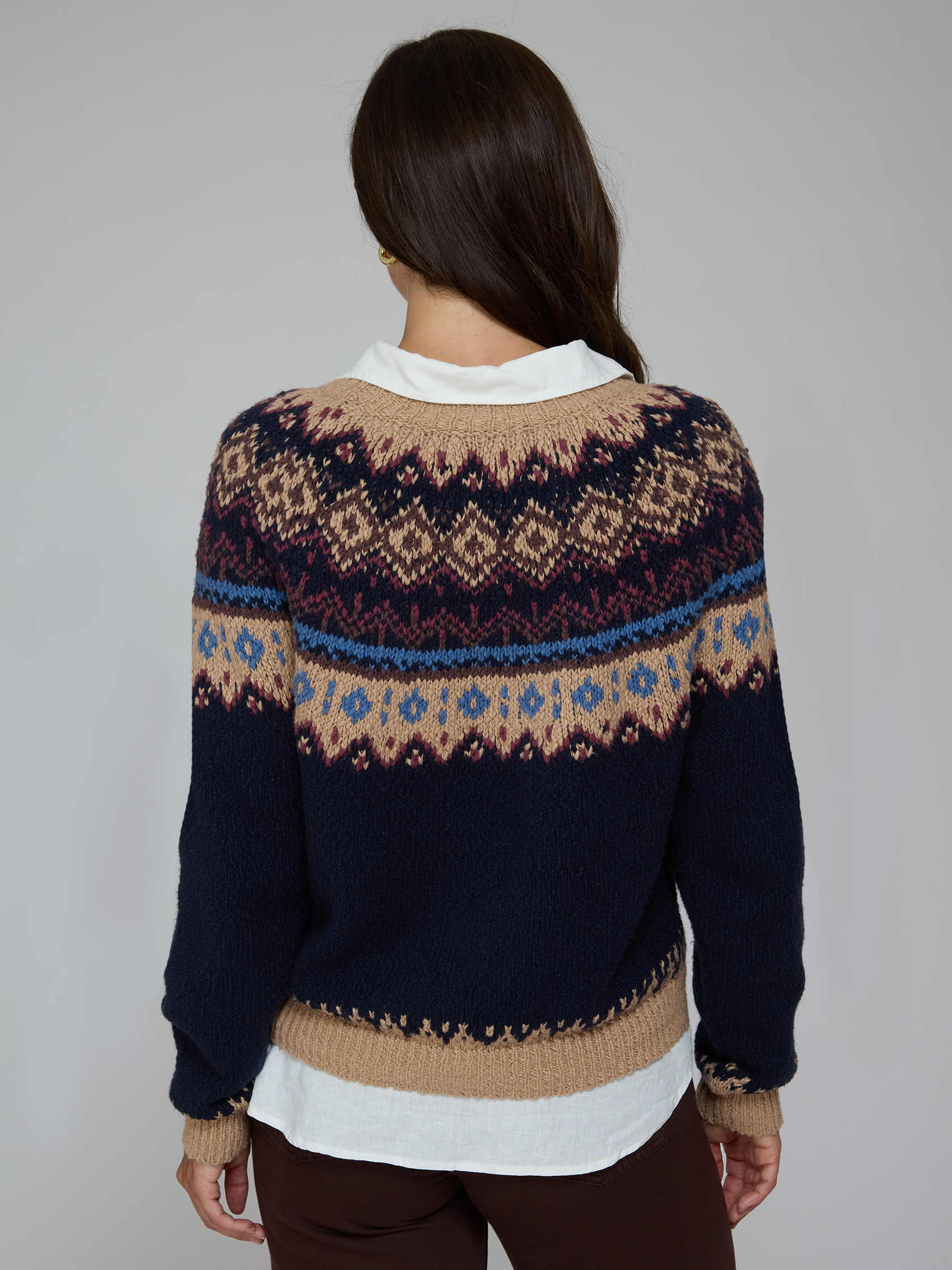 Chunky Fair Isle Crew - Navy Combo