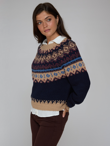 Chunky Fair Isle Crew - Navy Combo