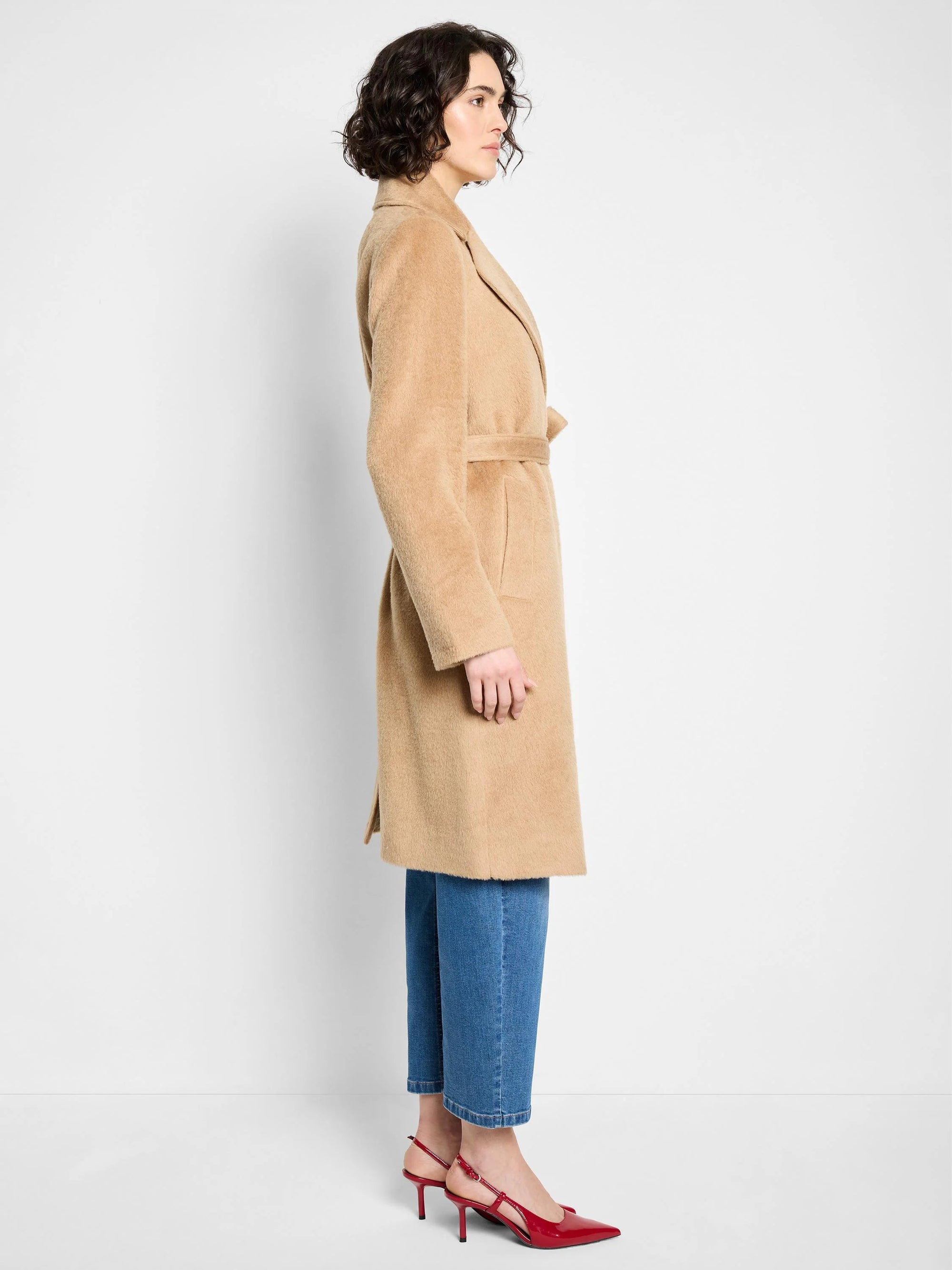 Alpaca Wool Blend Wrap Coat - Camel