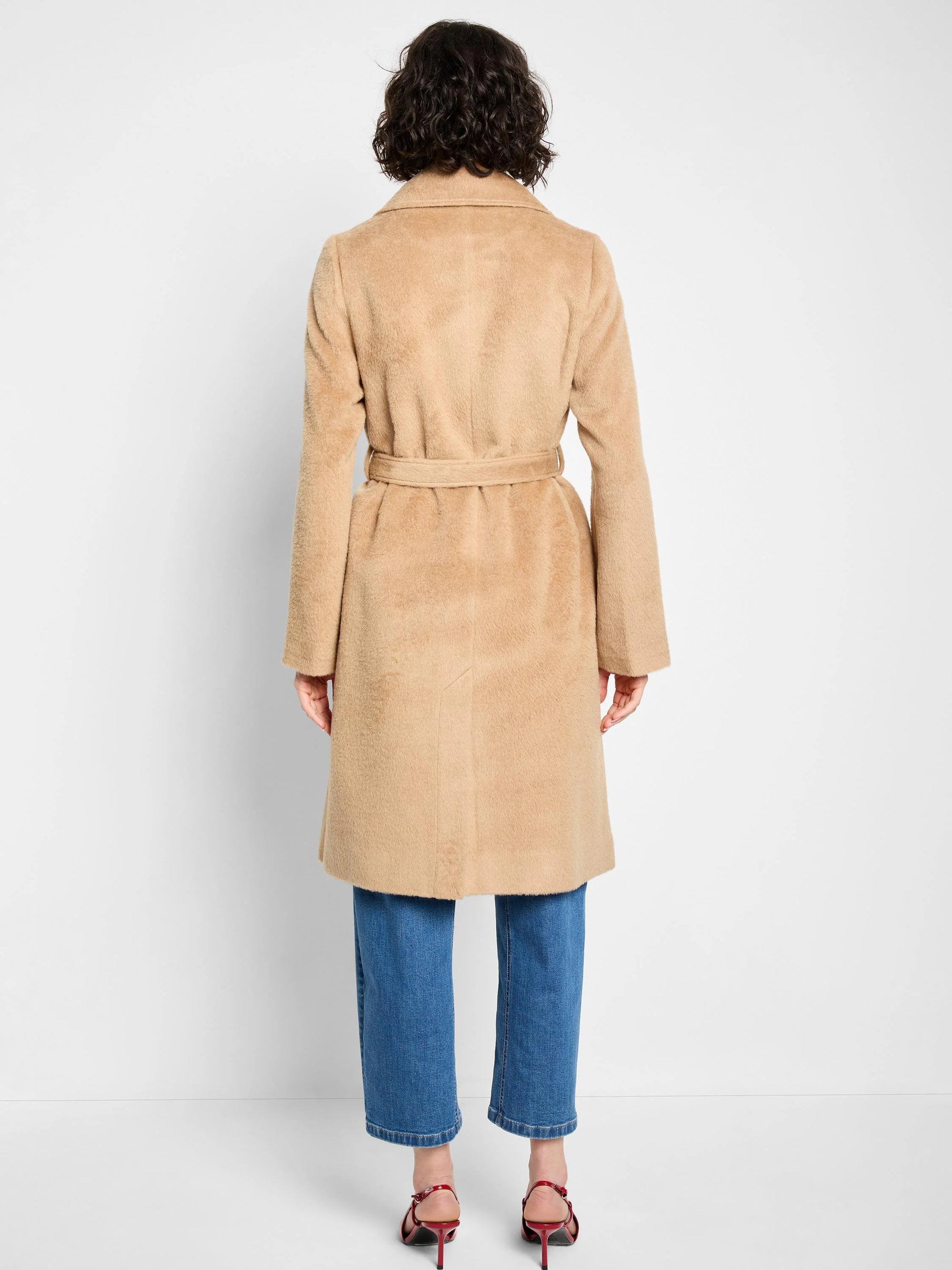 Alpaca Wool Blend Wrap Coat - Camel