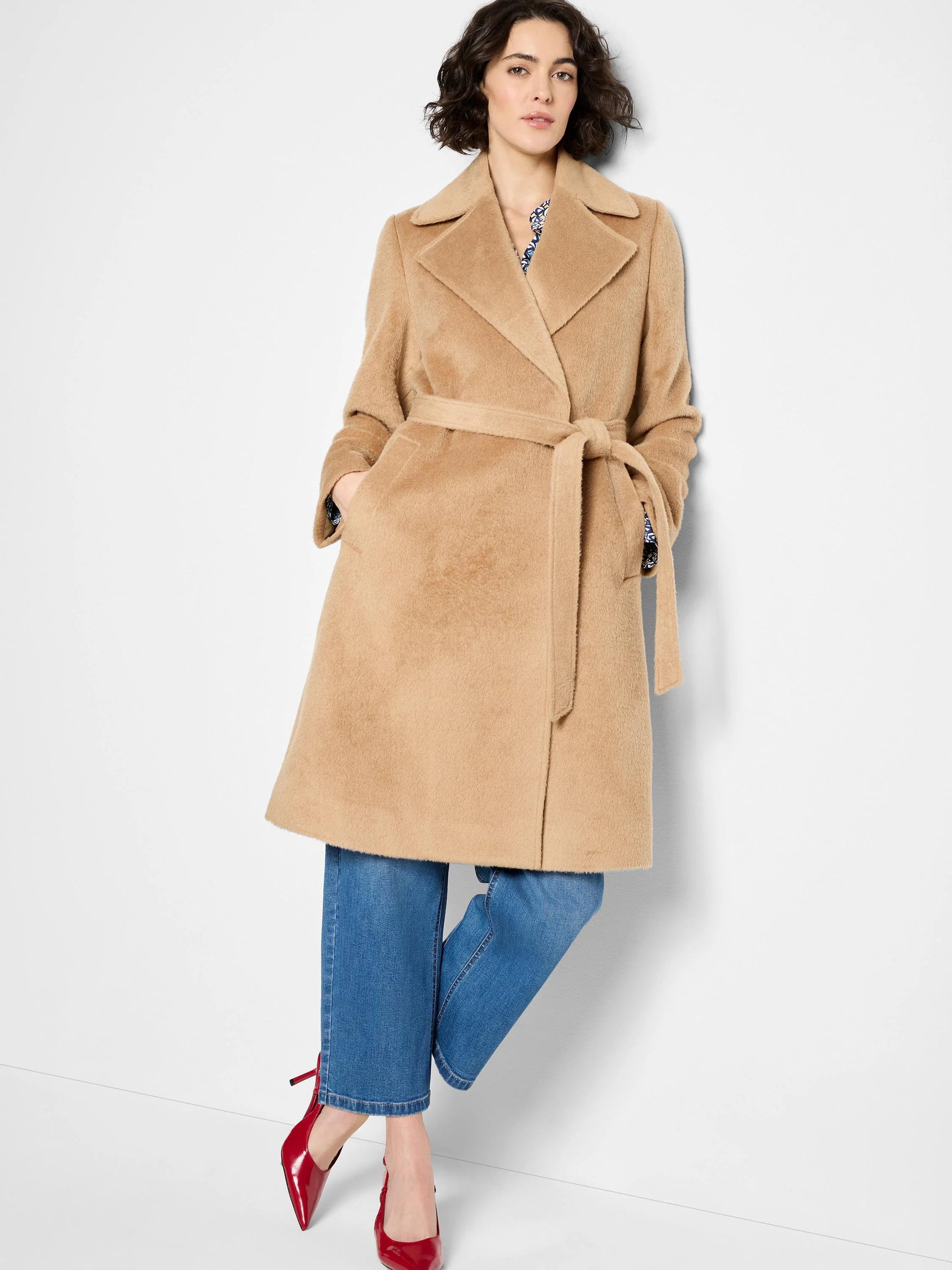 Alpaca Wool Blend Wrap Coat - Camel