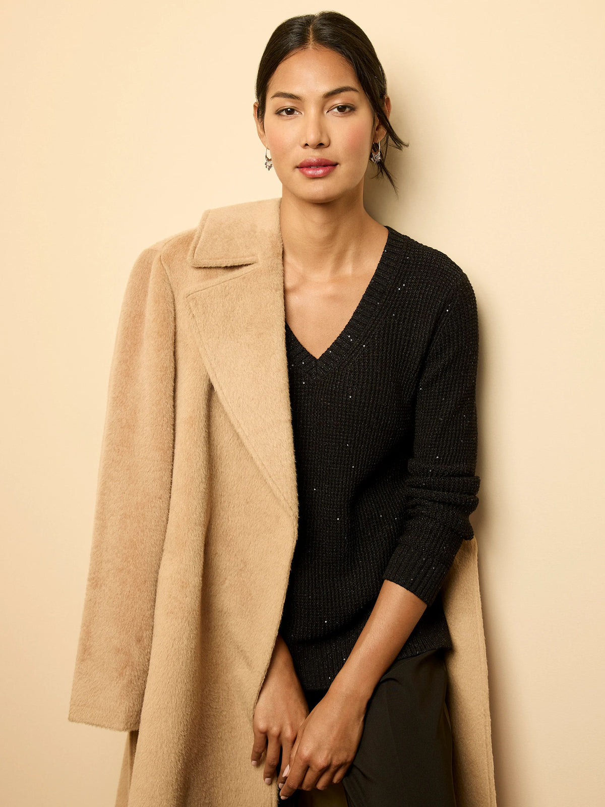 Alpaca Wool Blend Wrap Coat - Camel