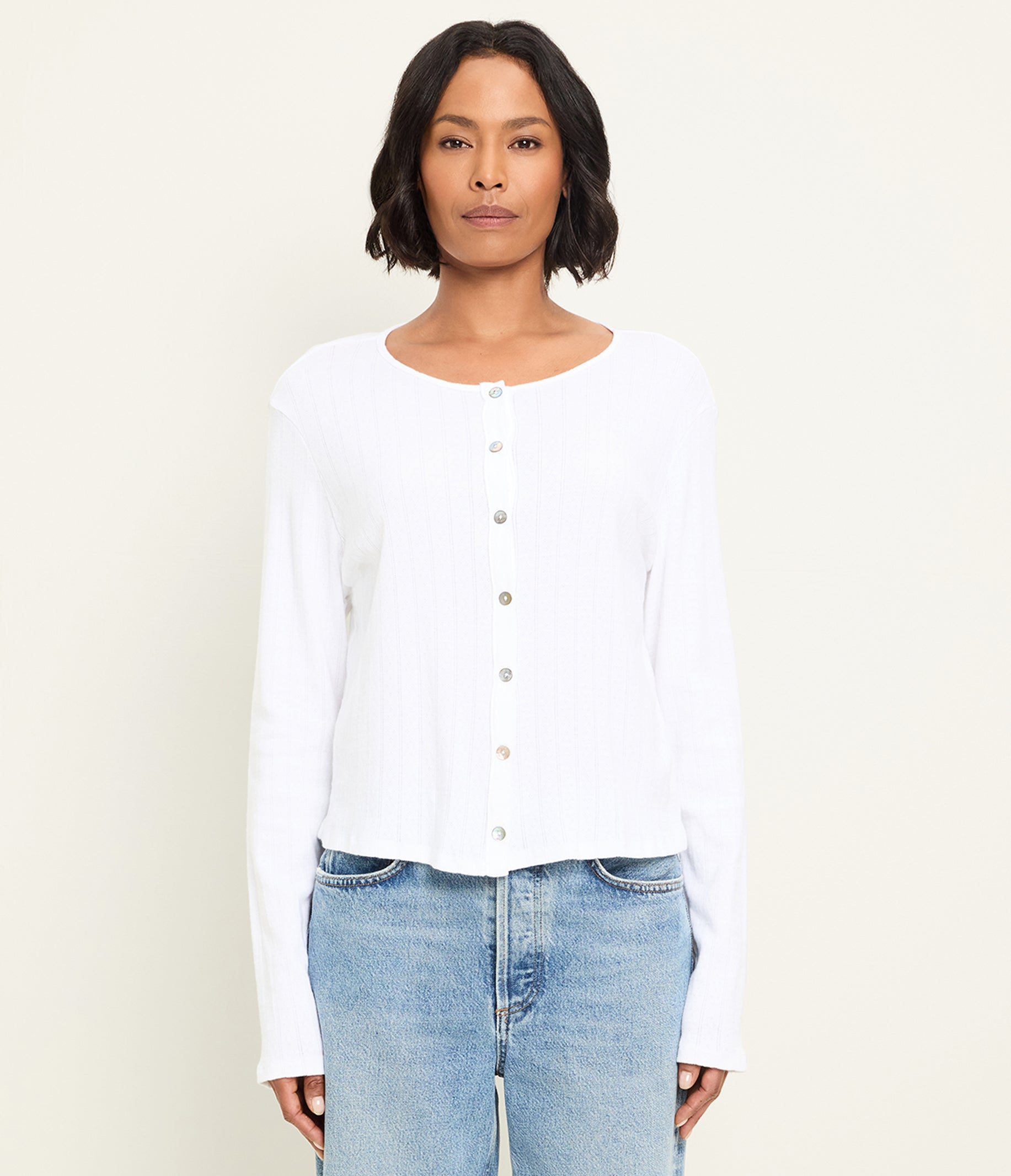 Mackenzie Pointelle Cardigan - White