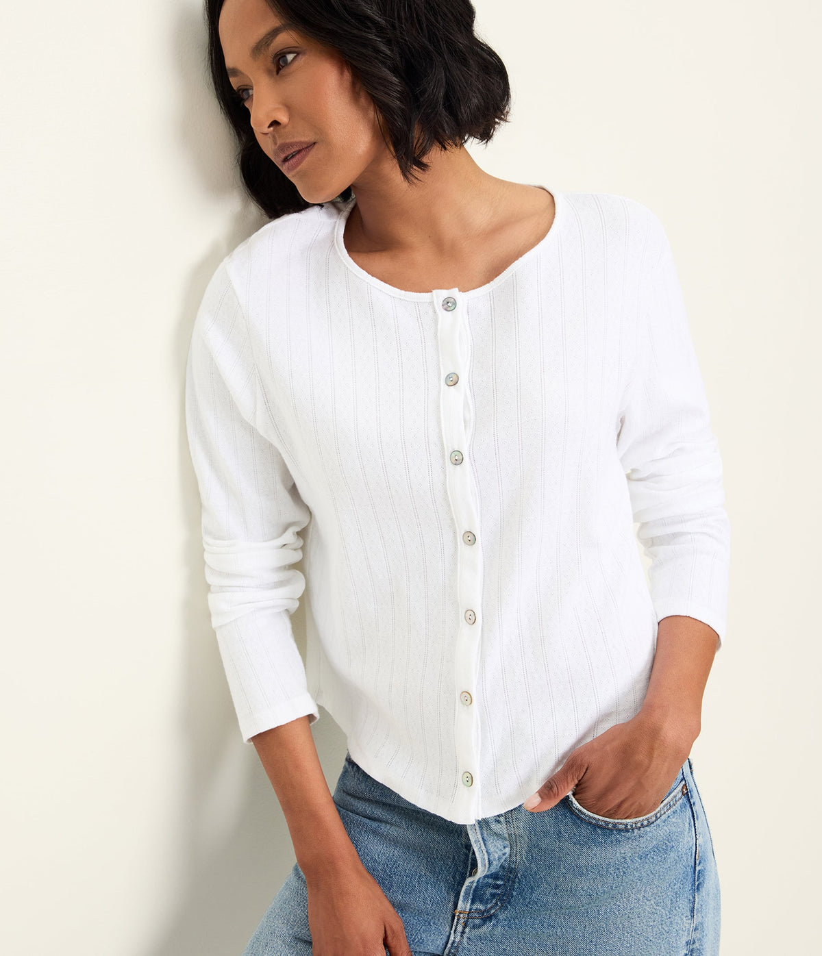 Mackenzie Pointelle Cardigan - White