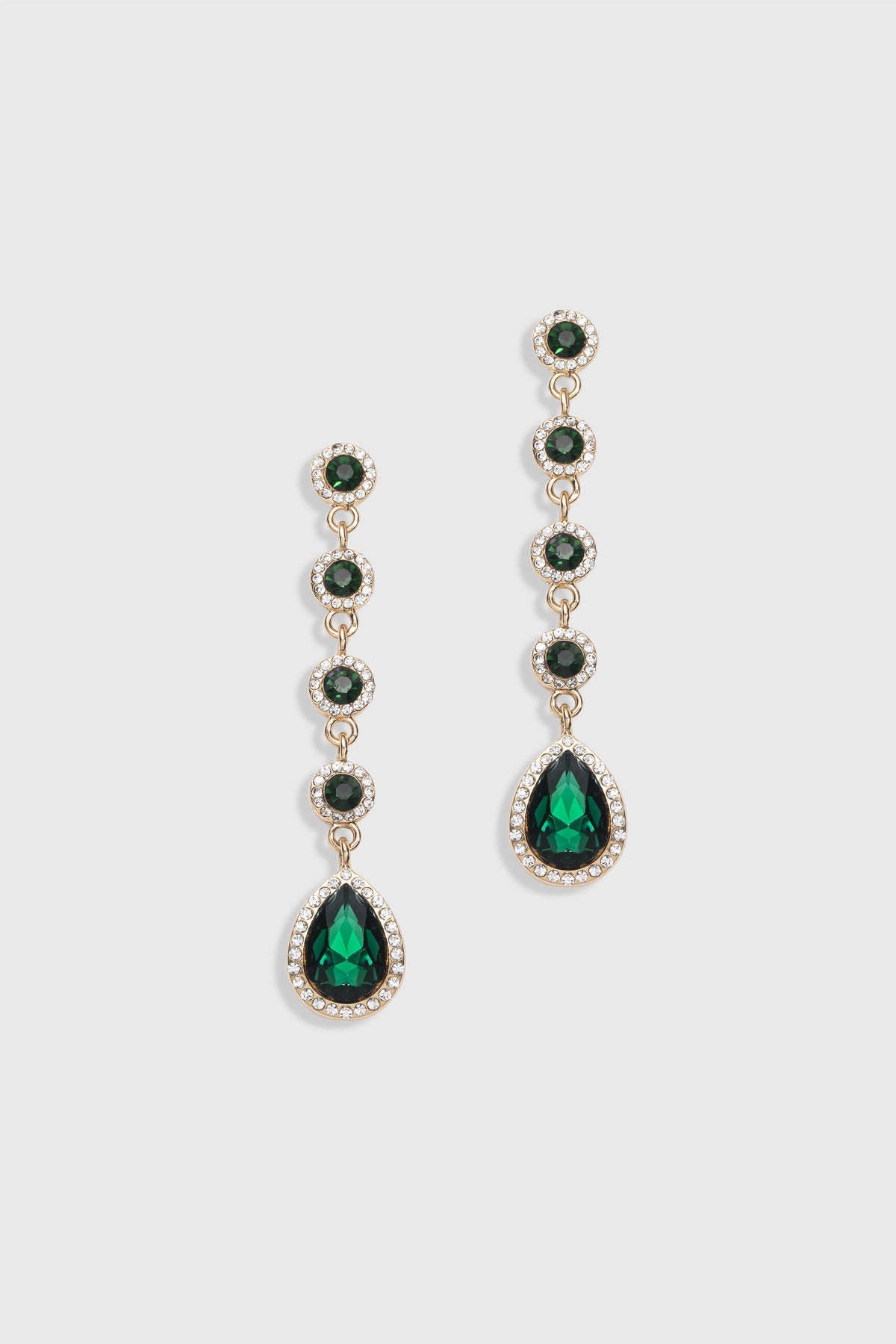 Teardrop Crystals Earrings - Dark Green/Light Gold